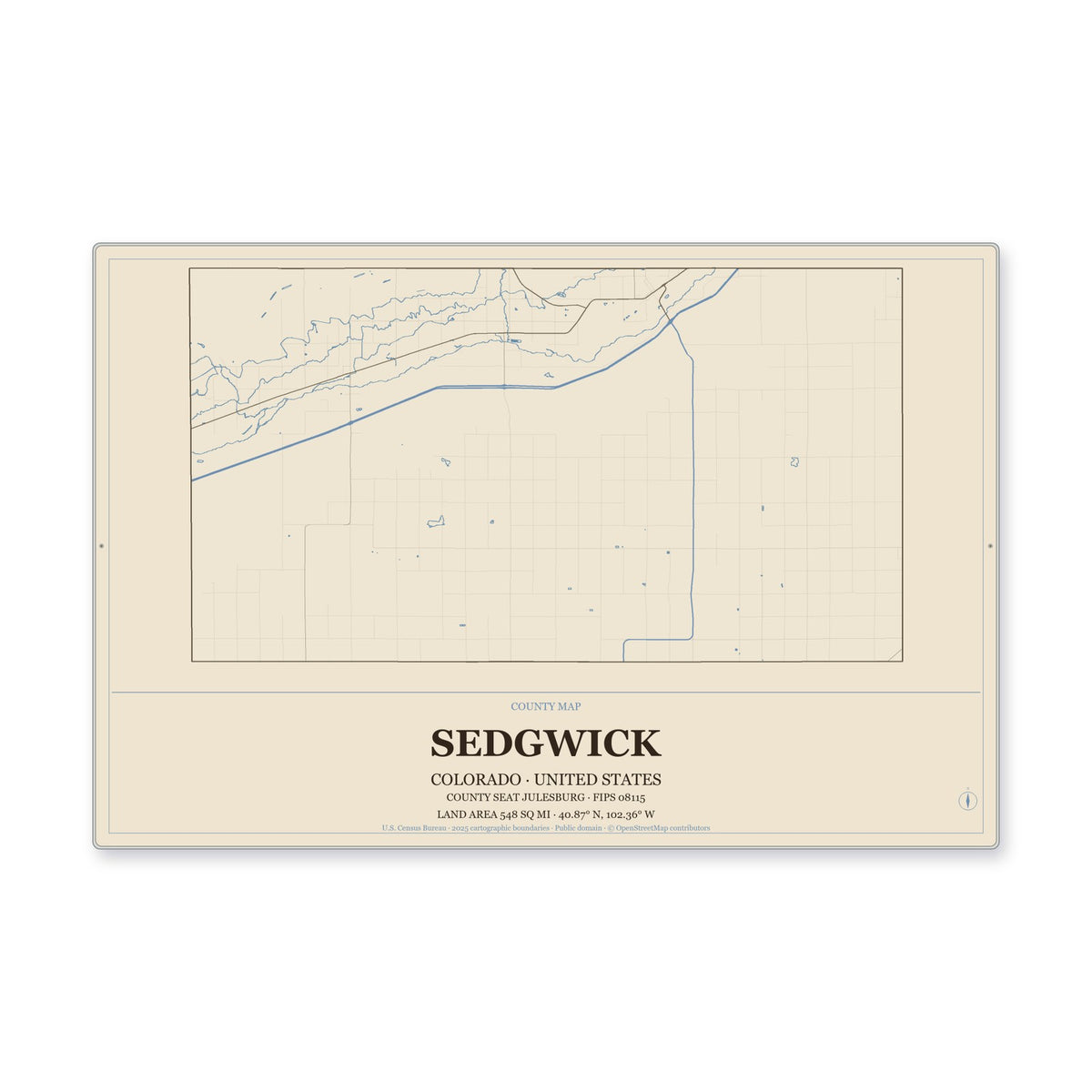 Sedgwick County, Colorado Map Aluminum Sign in Heritage Nautical style