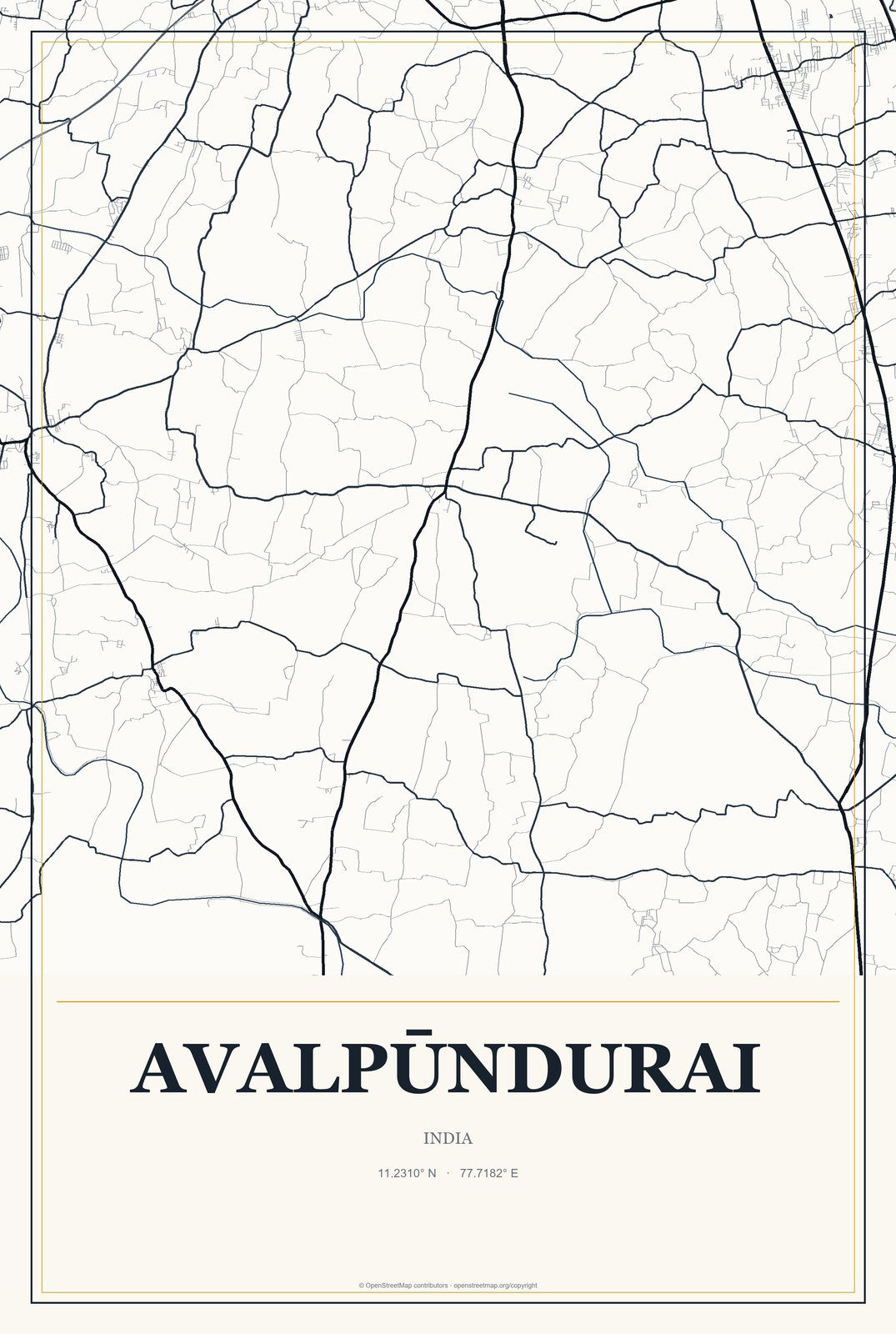 Avalpūndurai, India City Map Aluminum Sign in Citrine Modern style