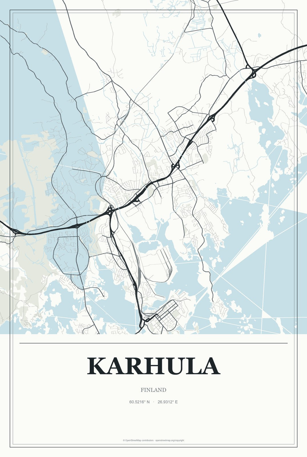 Karhula, Finland City Map Aluminum Sign in Gallery Air style
