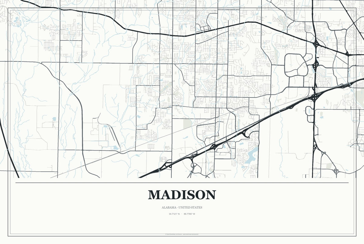 Madison, Alabama City Map Aluminum Sign in Gallery Air style