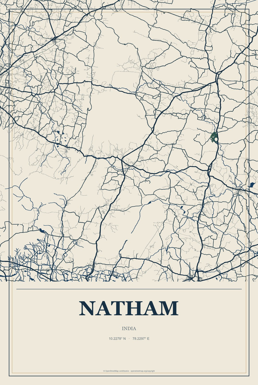 Natham, India City Map Aluminum Sign in Coastal Cutout style