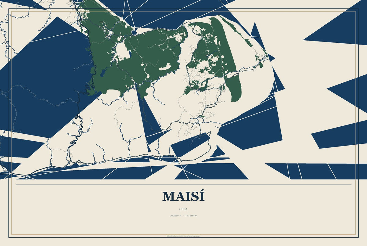 Maisí, Cuba City Map Aluminum Sign in Coastal Cutout style