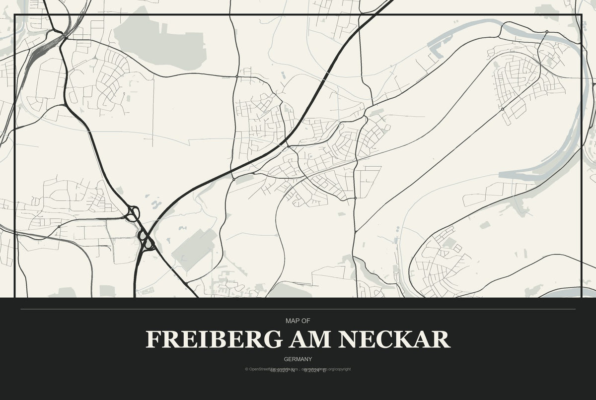 Freiberg am Neckar, Germany City Map Aluminum Sign in Museum Plaque style