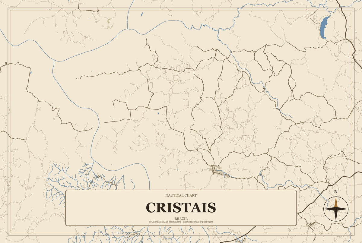 Cristais, Brazil City Map Aluminum Sign in Heritage Nautical style