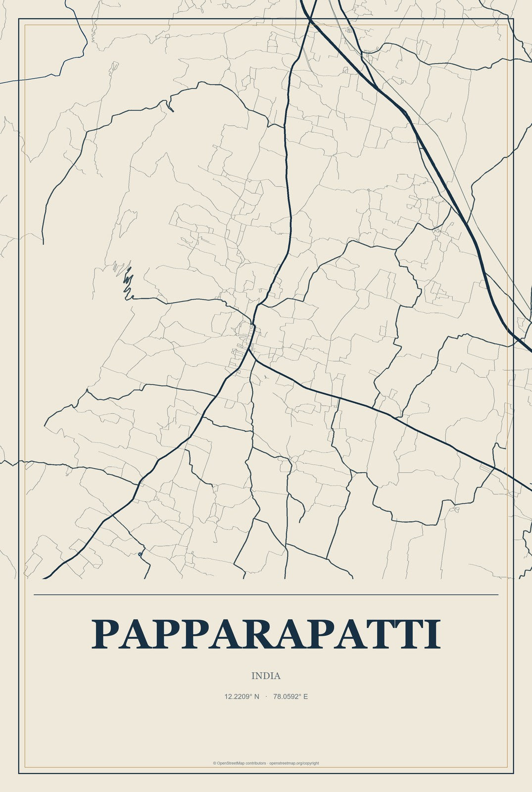 Papparapatti, India City Map Aluminum Sign in Coastal Cutout style