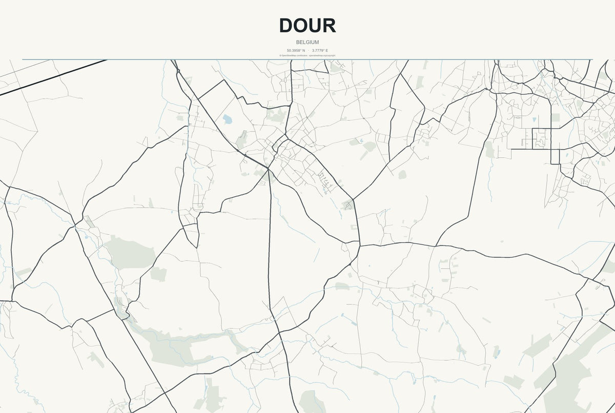 Dour, Belgium City Map Aluminum Sign in Headline Atlas style