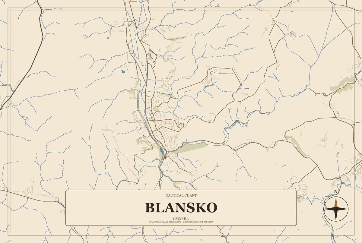 Blansko, Czechia City Map Aluminum Sign in Heritage Nautical style