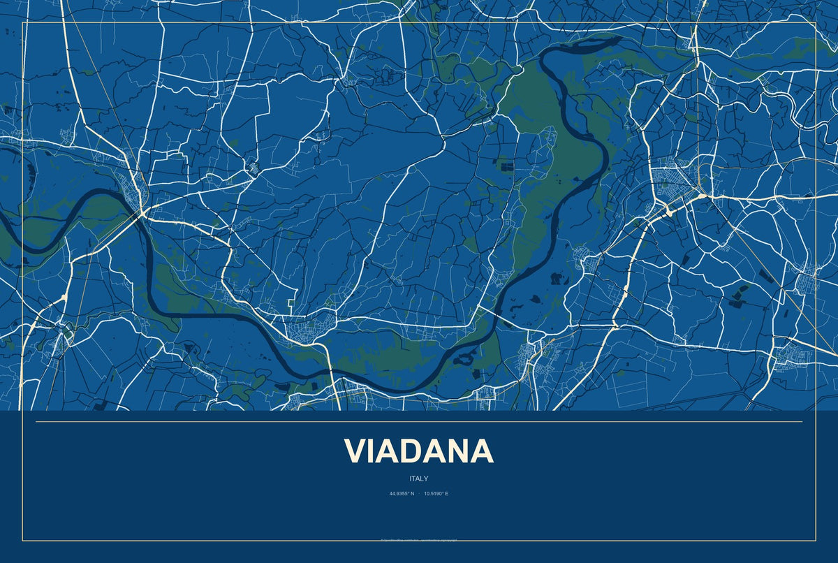Viadana, Italy City Map Aluminum Sign in Harbor Cobalt style