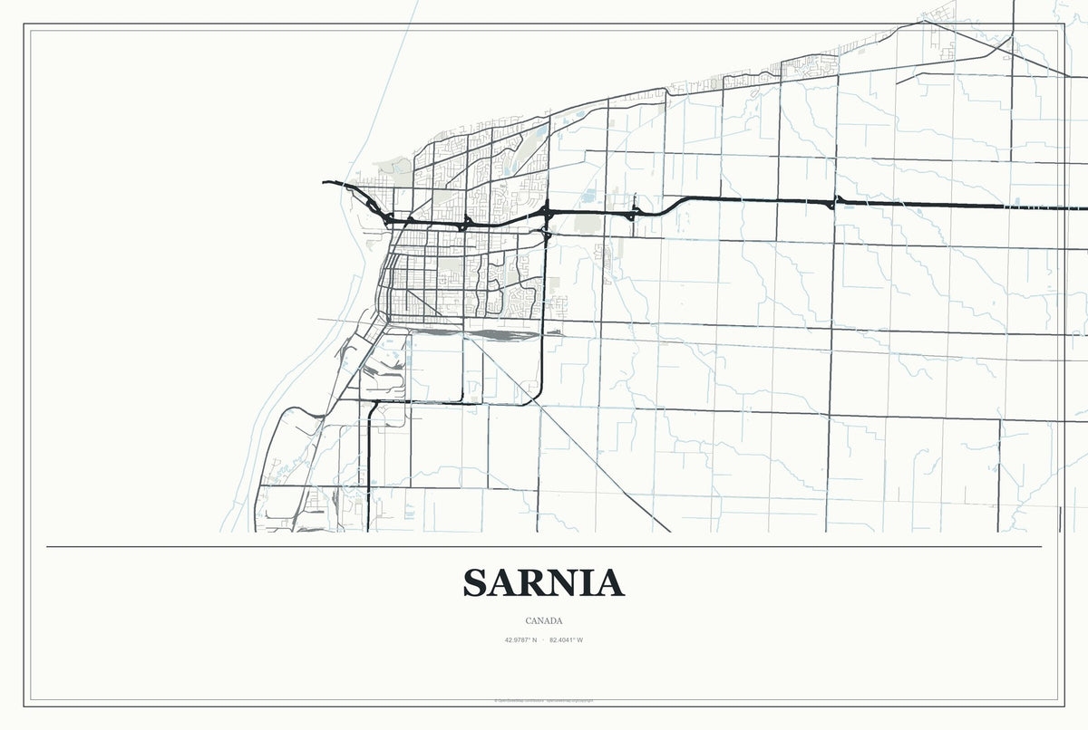 Sarnia, Canada City Map Aluminum Sign in Gallery Air style