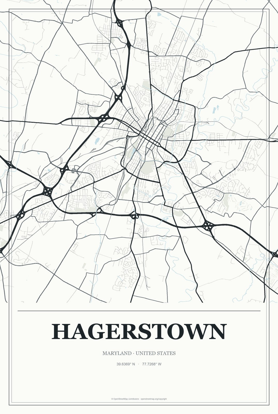 Hagerstown, Maryland City Map Aluminum Sign in Gallery Air style