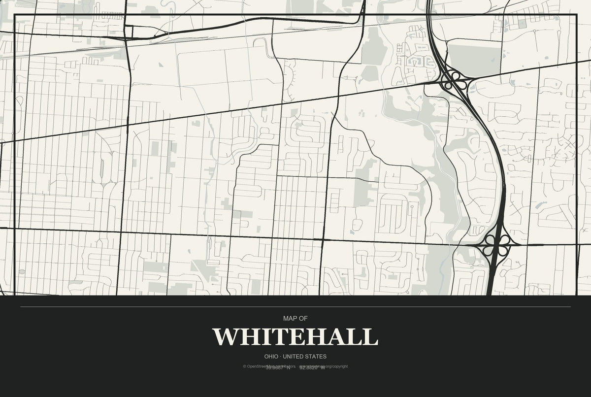 Whitehall, Ohio City Map Aluminum Sign in Museum Plaque style