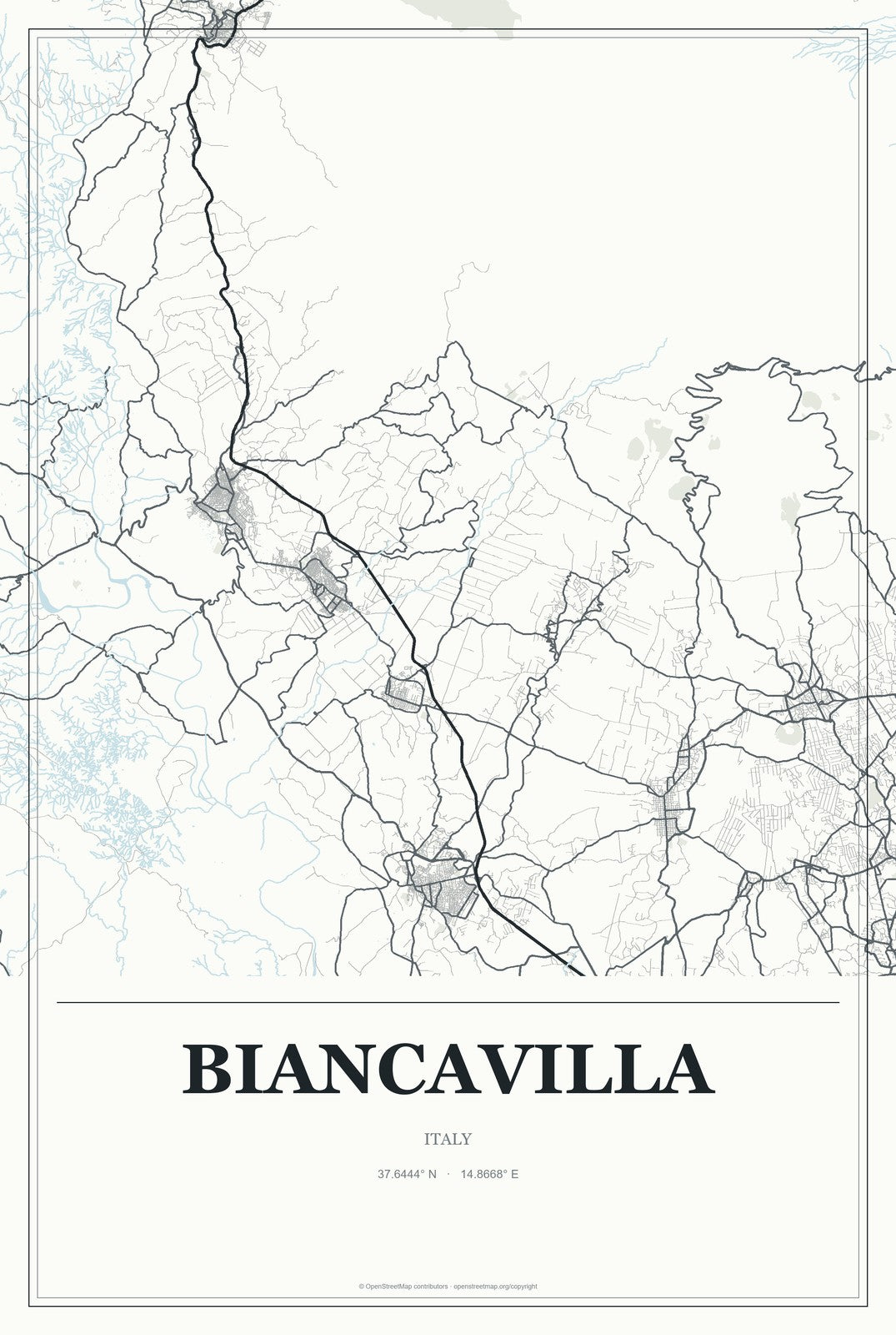 Biancavilla, Italy City Map Aluminum Sign in Gallery Air style