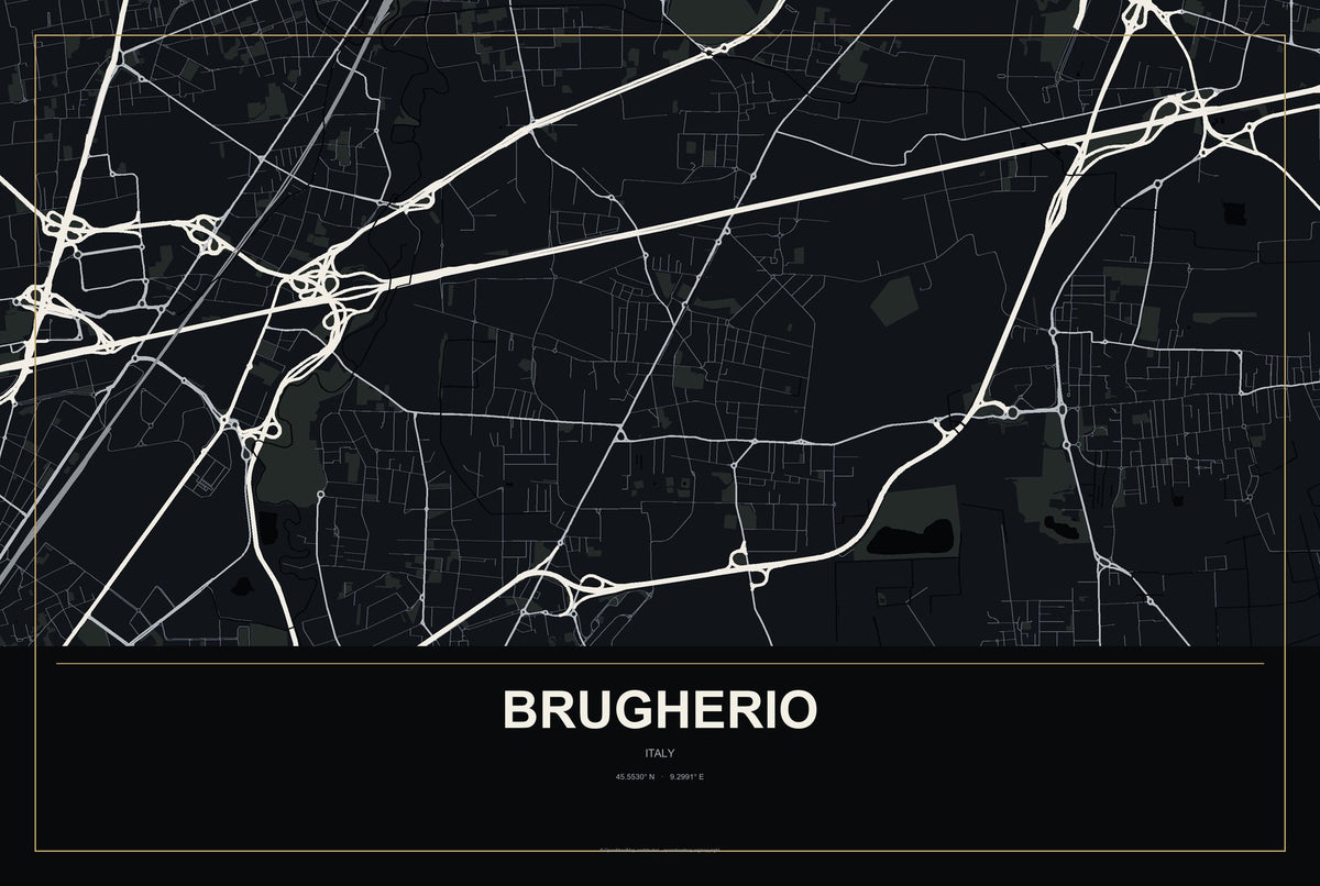 Brugherio, Italy City Map Aluminum Sign in Metropolitan Noir style