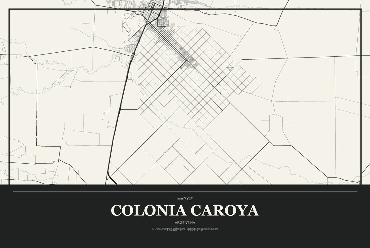 Colonia Caroya, Argentina City Map Aluminum Sign in Museum Plaque style