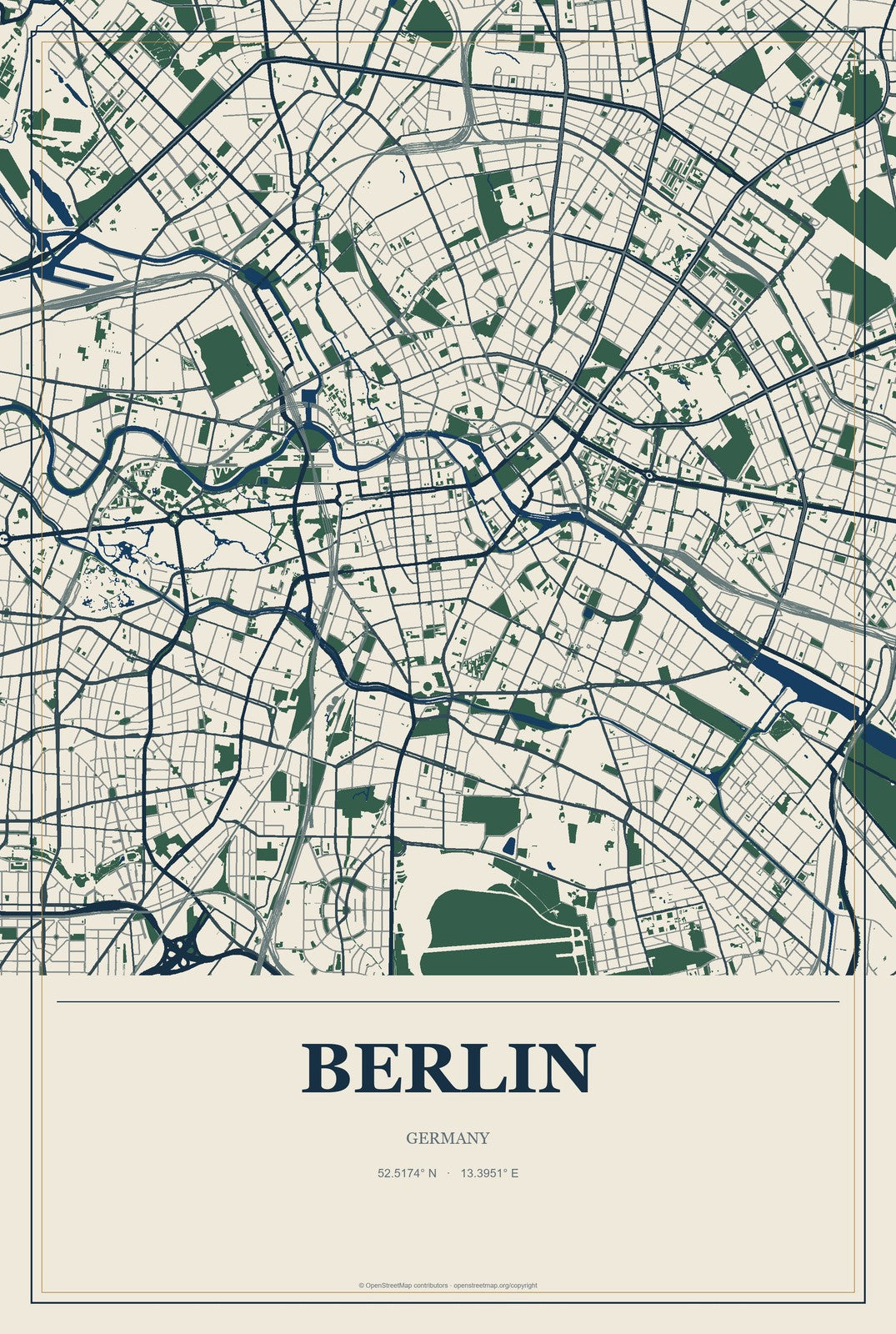 Berlin, Germany City Map Aluminum Sign in Coastal Cutout style