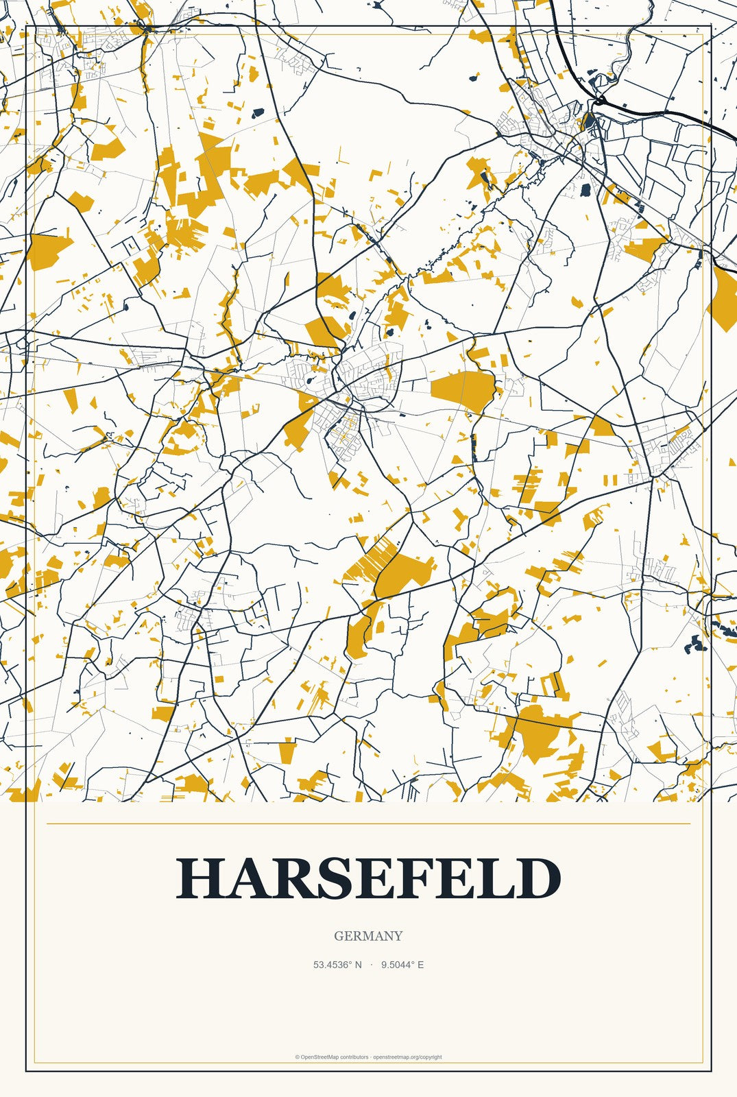 Harsefeld, Germany City Map Aluminum Sign in Citrine Modern style