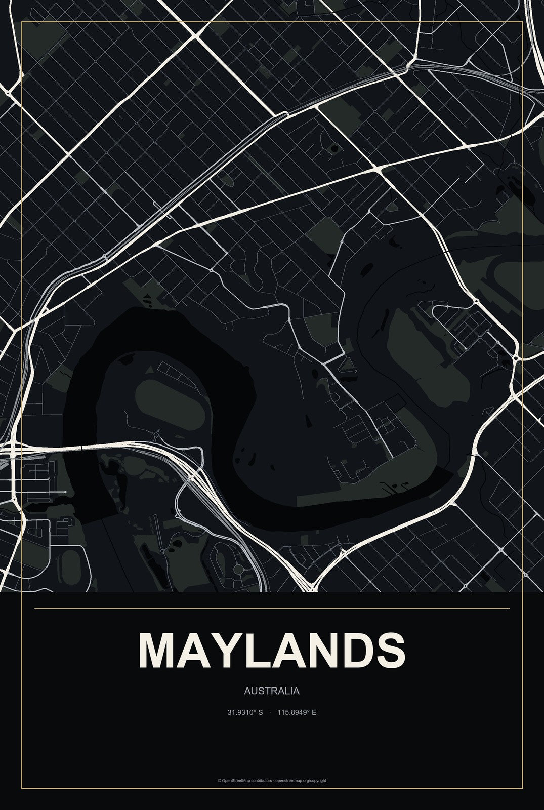 Maylands, Australia City Map Aluminum Sign in Metropolitan Noir style
