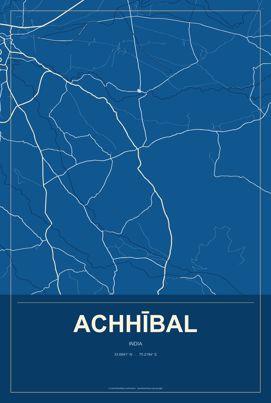 Achhībal, India City Map Aluminum Sign in Harbor Cobalt style