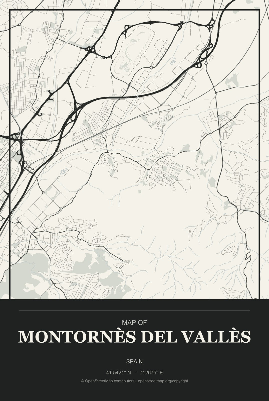Montornès del Vallès, Spain City Map Aluminum Sign in Museum Plaque style