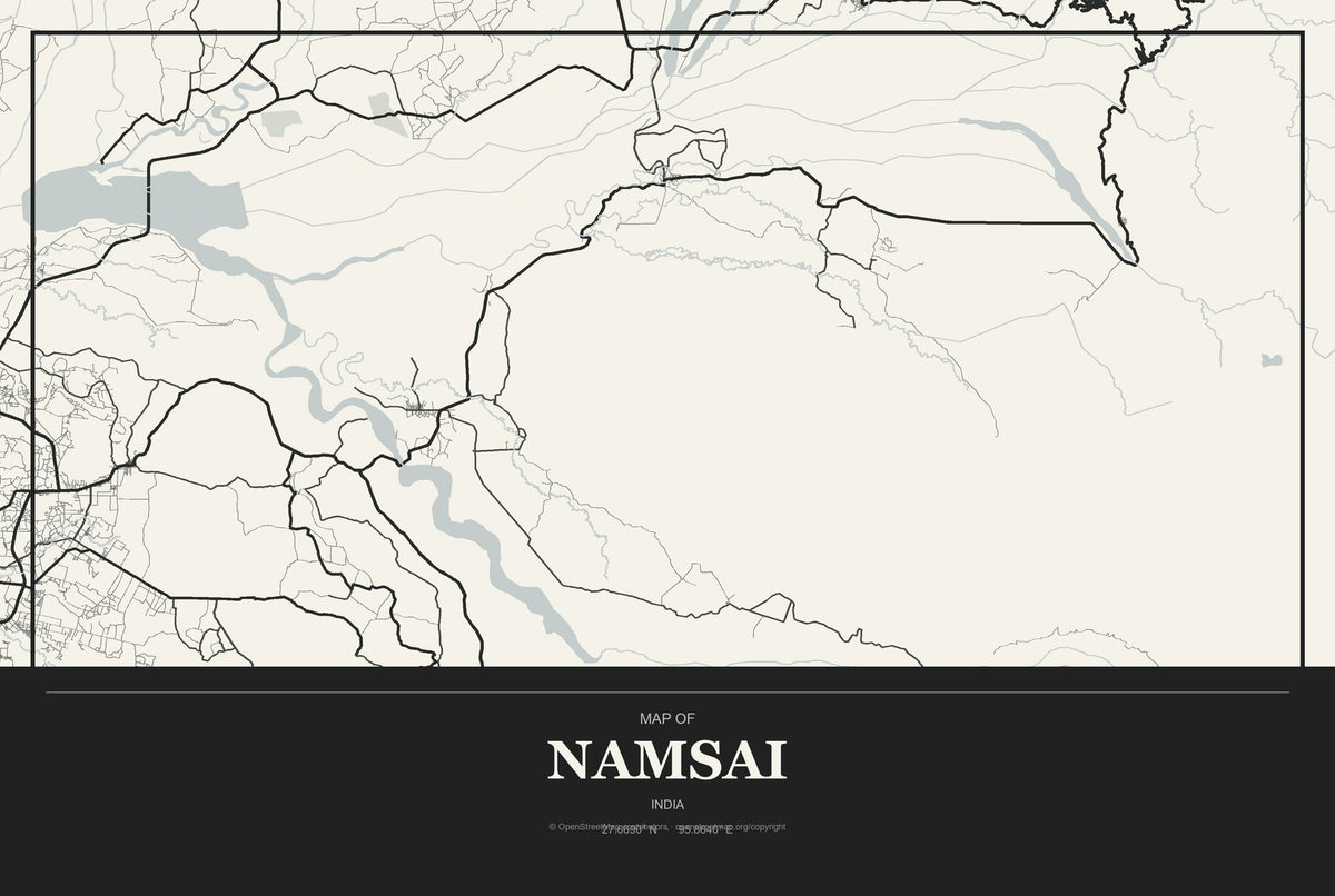 Namsai, India City Map Aluminum Sign in Museum Plaque style