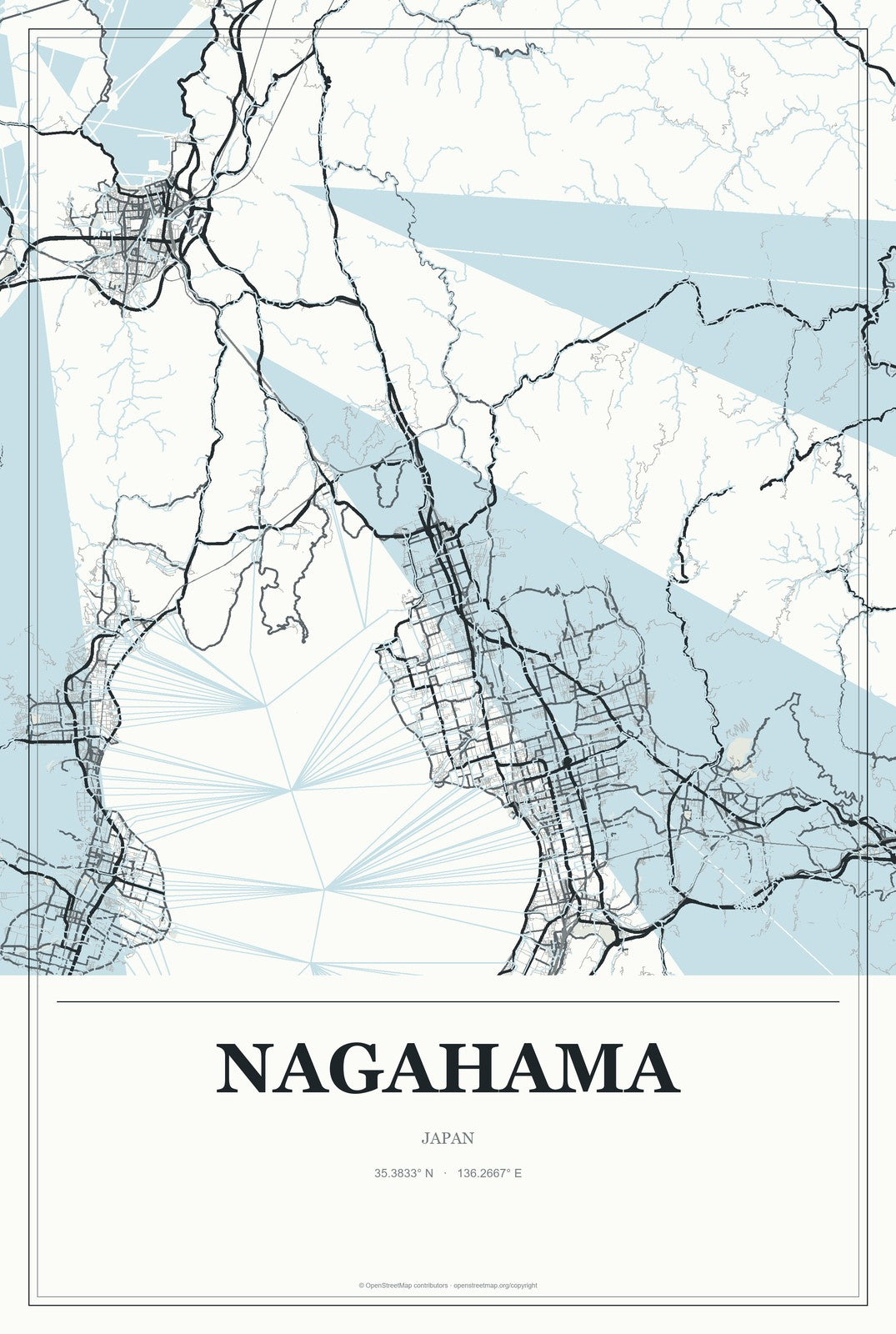 Nagahama, Japan City Map Aluminum Sign in Gallery Air style