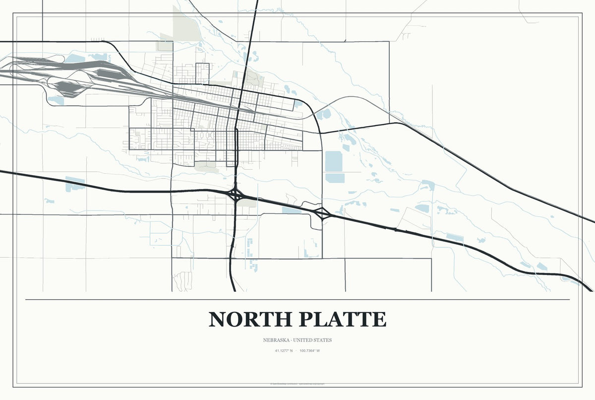 North Platte, Nebraska City Map Aluminum Sign in Gallery Air style