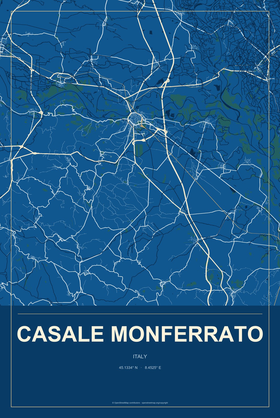 Casale Monferrato, Italy City Map Aluminum Sign in Harbor Cobalt style