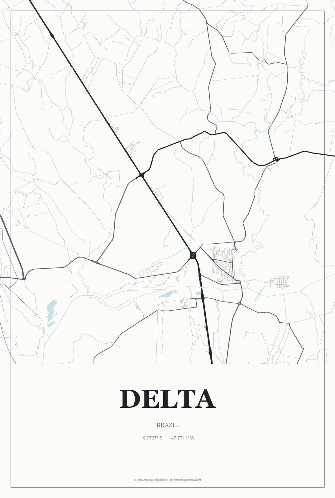 Delta, Brazil City Map Aluminum Sign in Gallery Air style