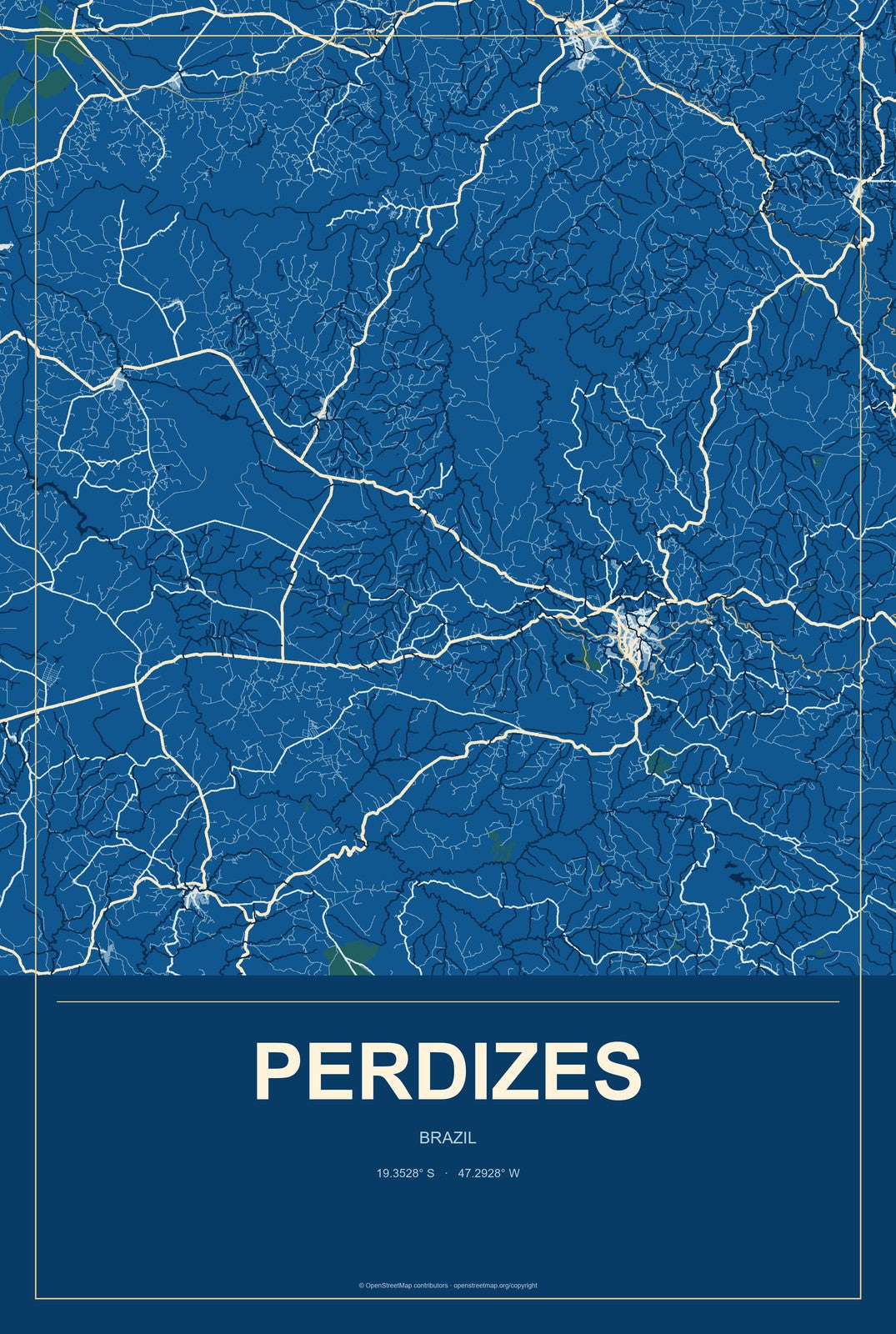 Perdizes, Brazil City Map Aluminum Sign in Harbor Cobalt style