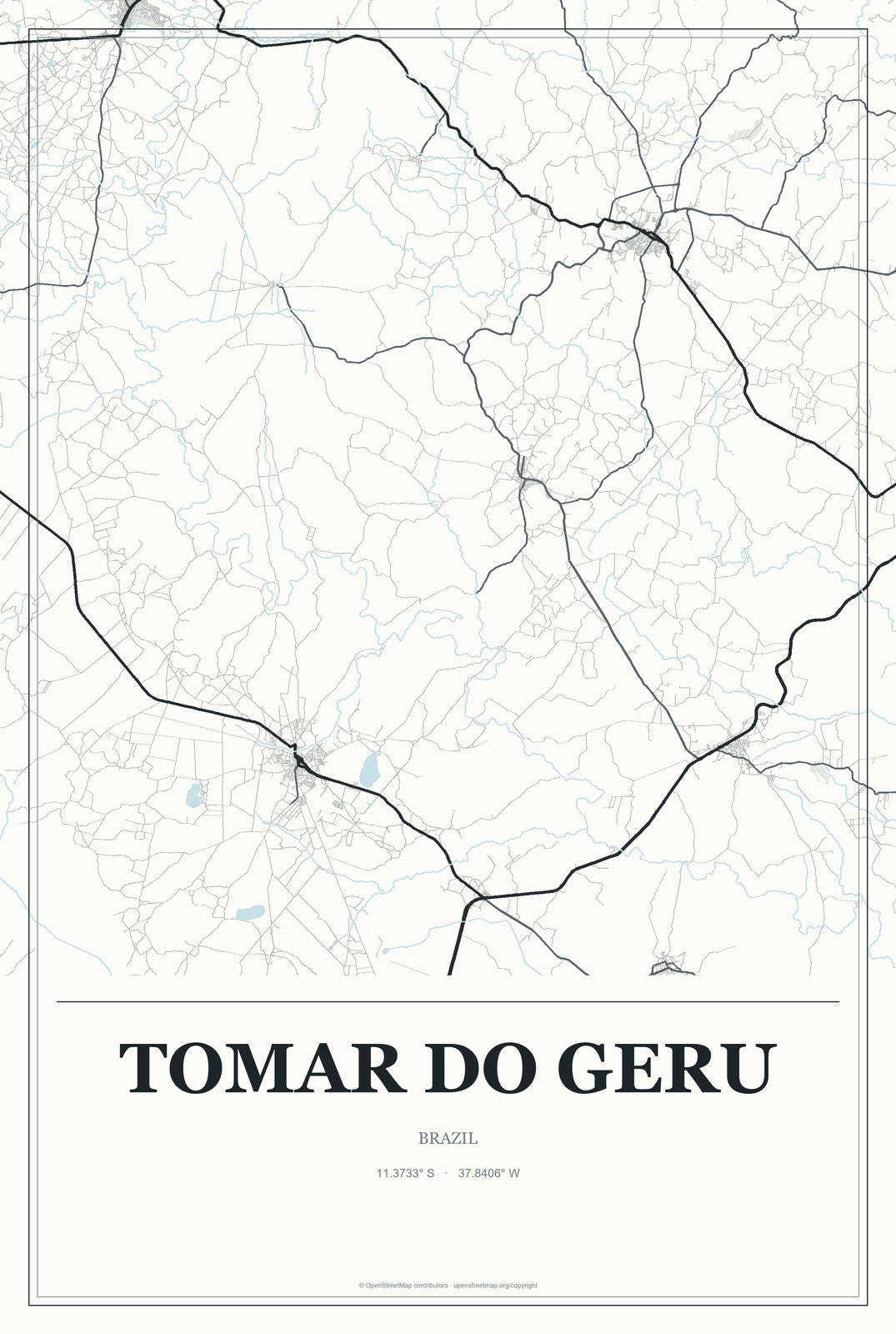Tomar do Geru, Brazil City Map Aluminum Sign in Gallery Air style