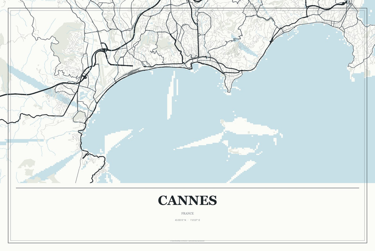 Cannes, France City Map Aluminum Sign in Gallery Air style