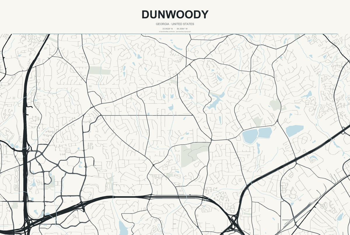 Dunwoody, Georgia City Map Aluminum Sign in Headline Atlas style