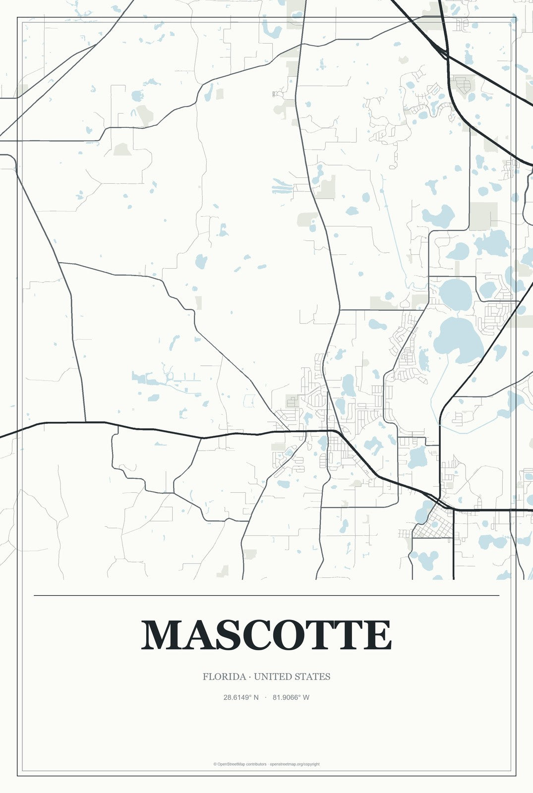Mascotte, Florida City Map Aluminum Sign in Gallery Air style