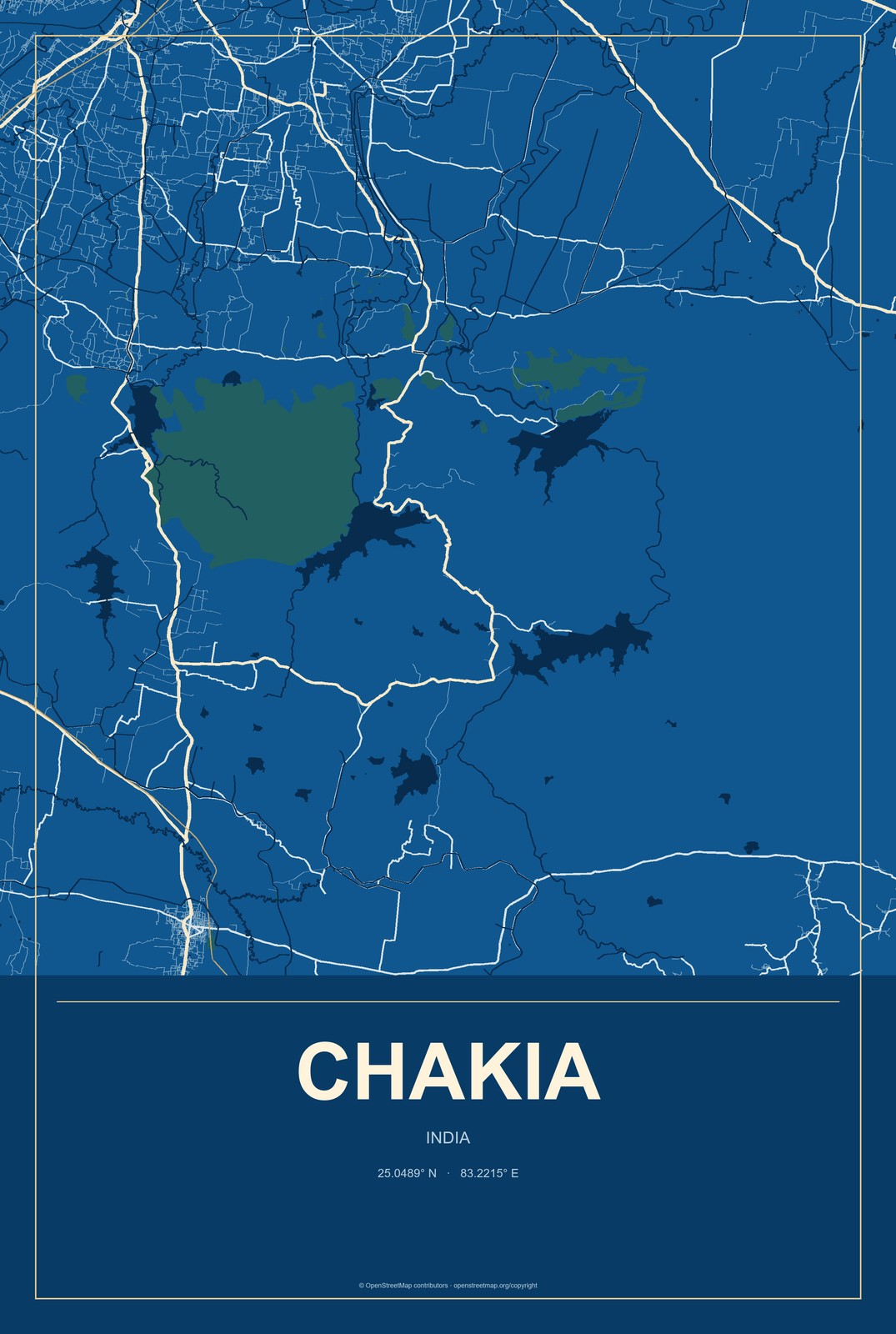 Chakia, India City Map Aluminum Sign in Harbor Cobalt style