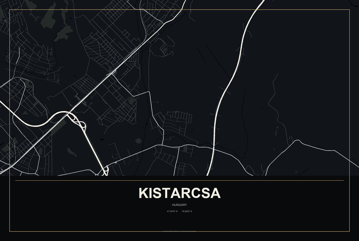 Kistarcsa, Hungary City Map Aluminum Sign in Metropolitan Noir style