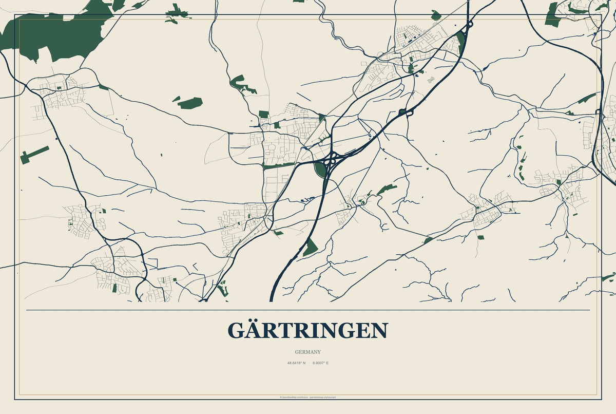 Gärtringen, Germany City Map Aluminum Sign in Coastal Cutout style