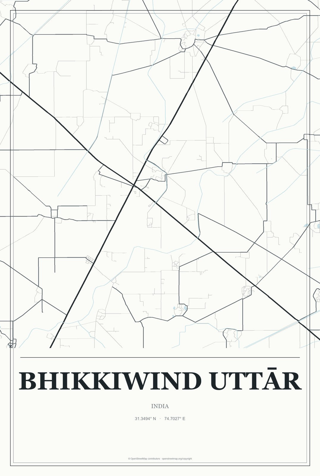 Bhikkiwind Uttār, India City Map Aluminum Sign in Gallery Air style