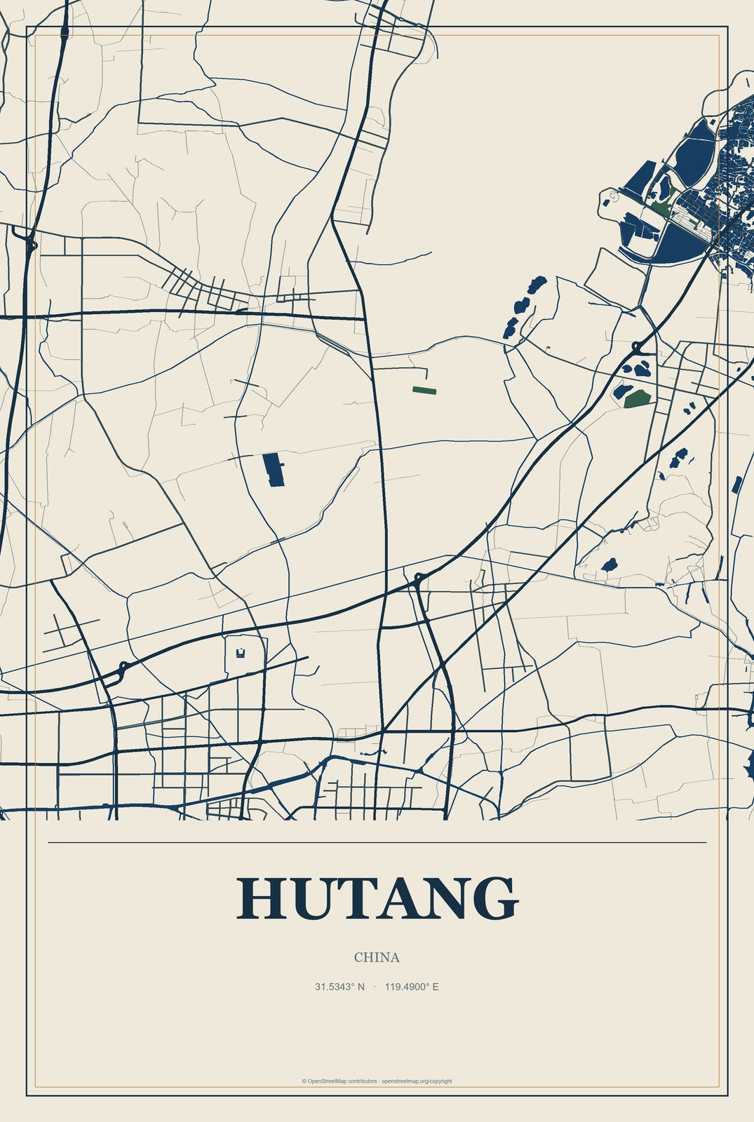 Hutang, China City Map Aluminum Sign in Coastal Cutout style