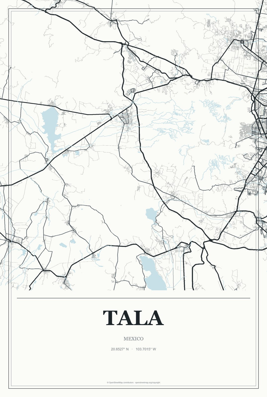 Tala, Mexico City Map Aluminum Sign in Gallery Air style