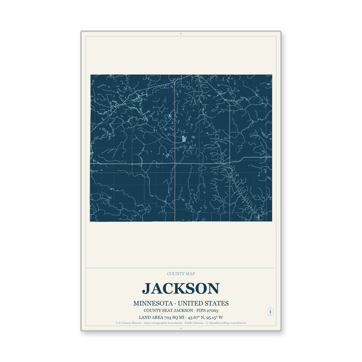 Jackson County, Minnesota Map Aluminum Sign in Coastal Cutout style