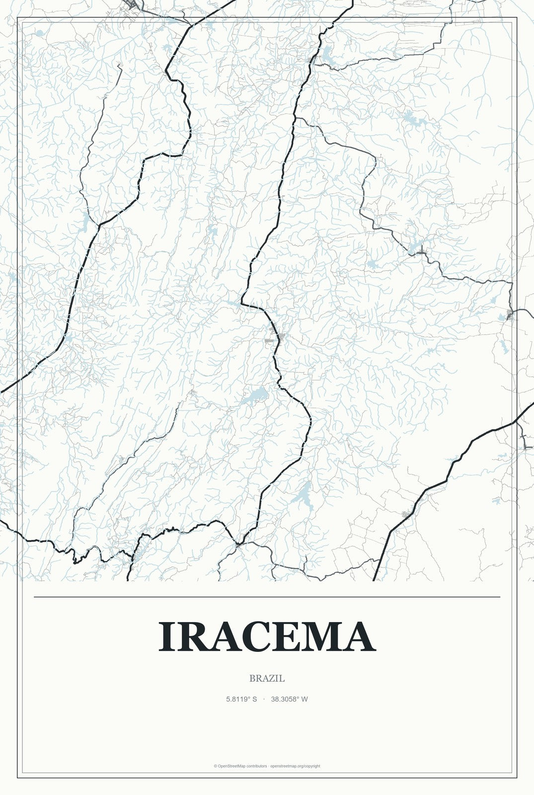 Iracema, Ceará, Brazil City Map Aluminum Sign in Gallery Air style