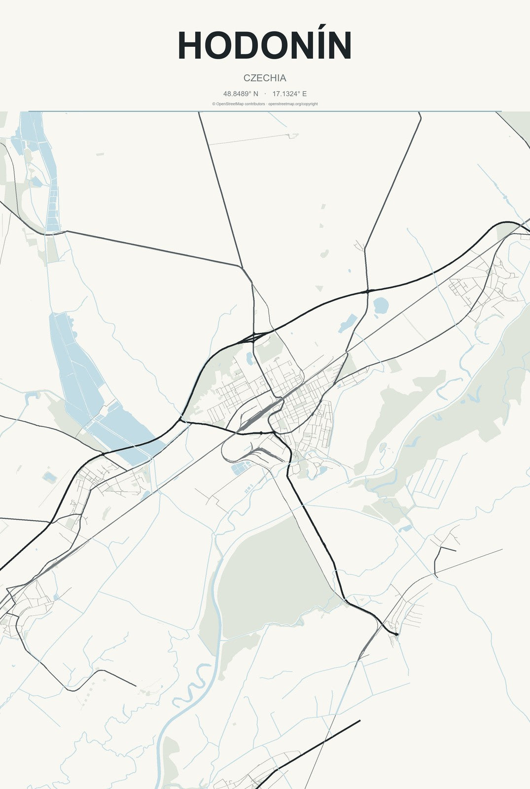 Hodonín, Czechia City Map Aluminum Sign in Headline Atlas style