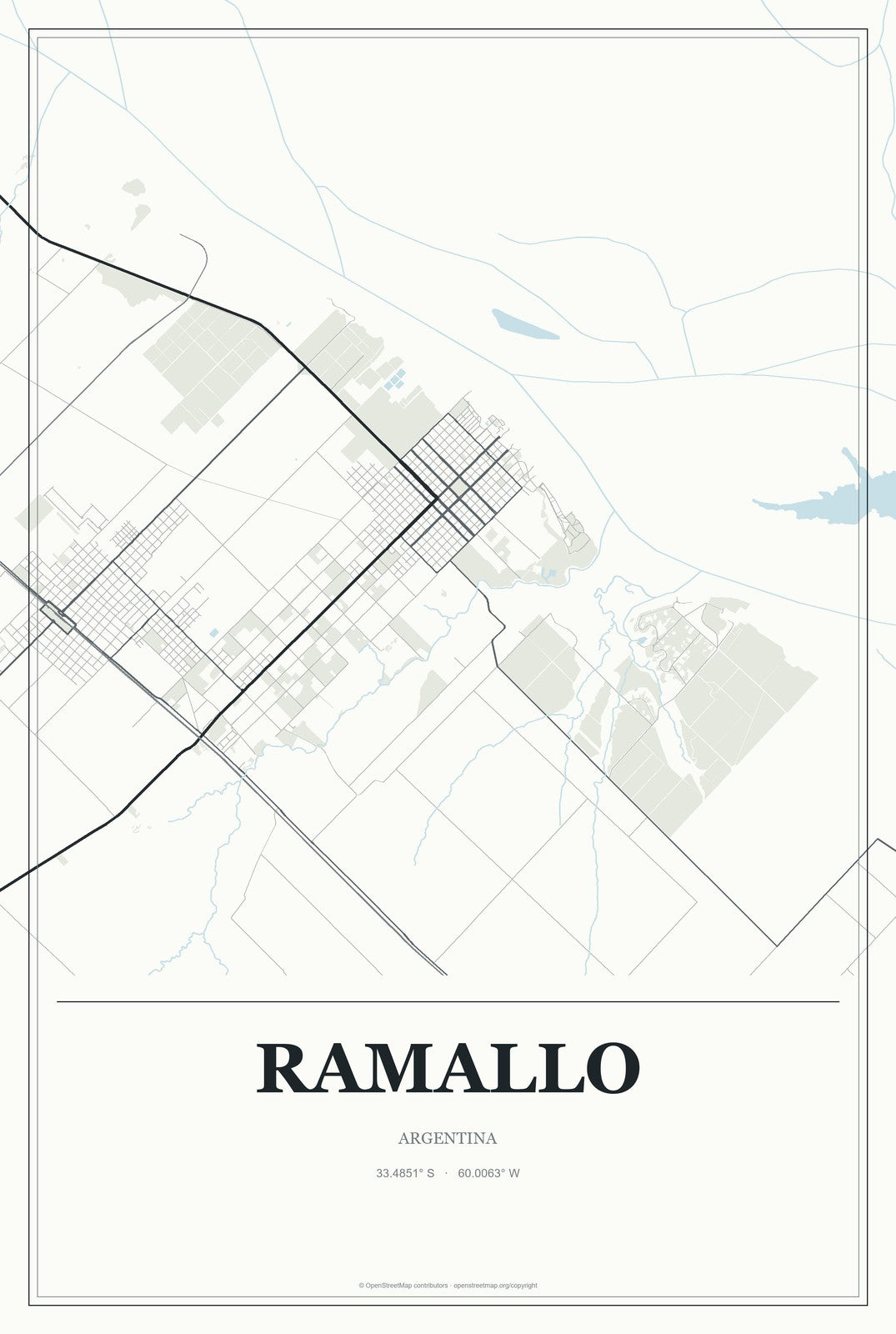 Ramallo, Argentina City Map Aluminum Sign in Gallery Air style