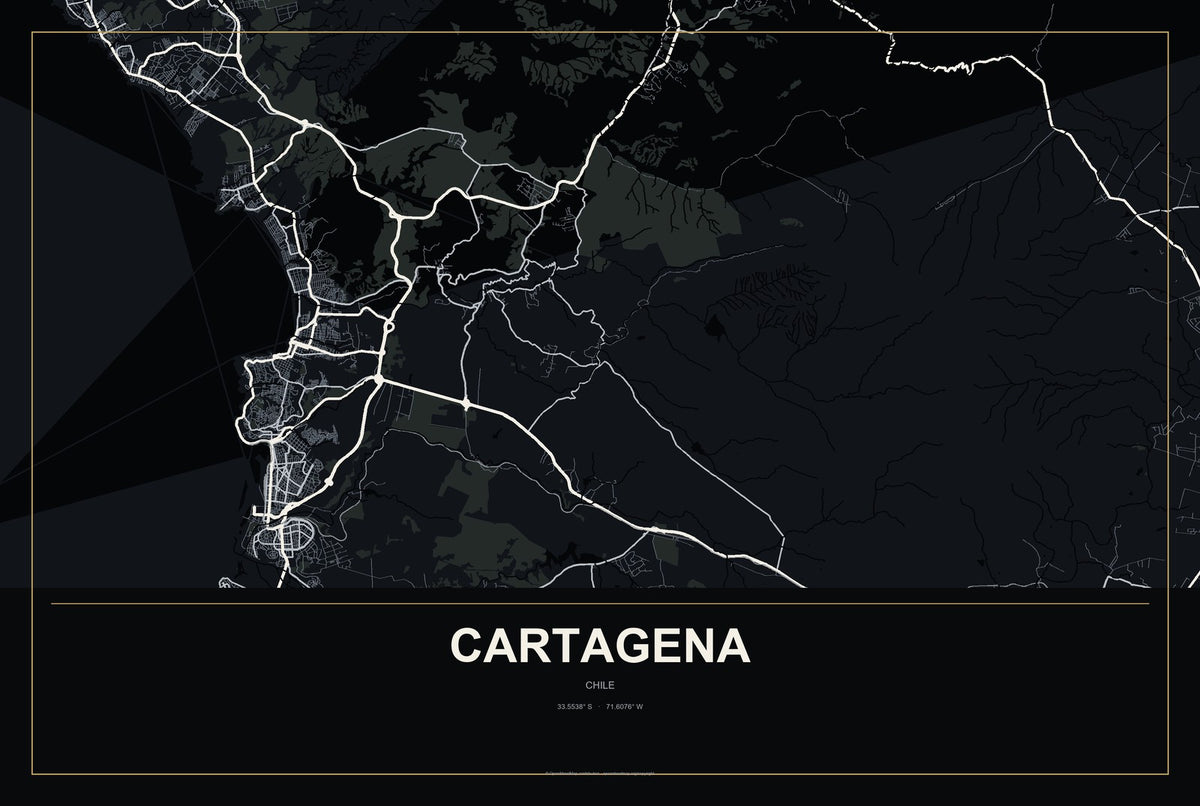 Cartagena, Chile City Map Aluminum Sign in Metropolitan Noir style