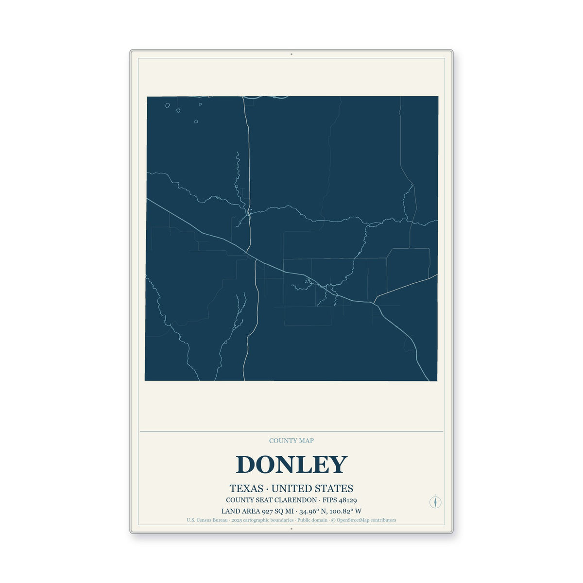 Donley County, Texas Map Aluminum Sign in Coastal Cutout style