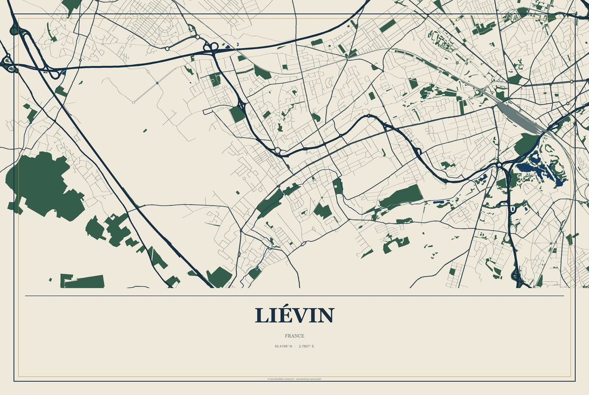 Liévin, France City Map Aluminum Sign in Coastal Cutout style