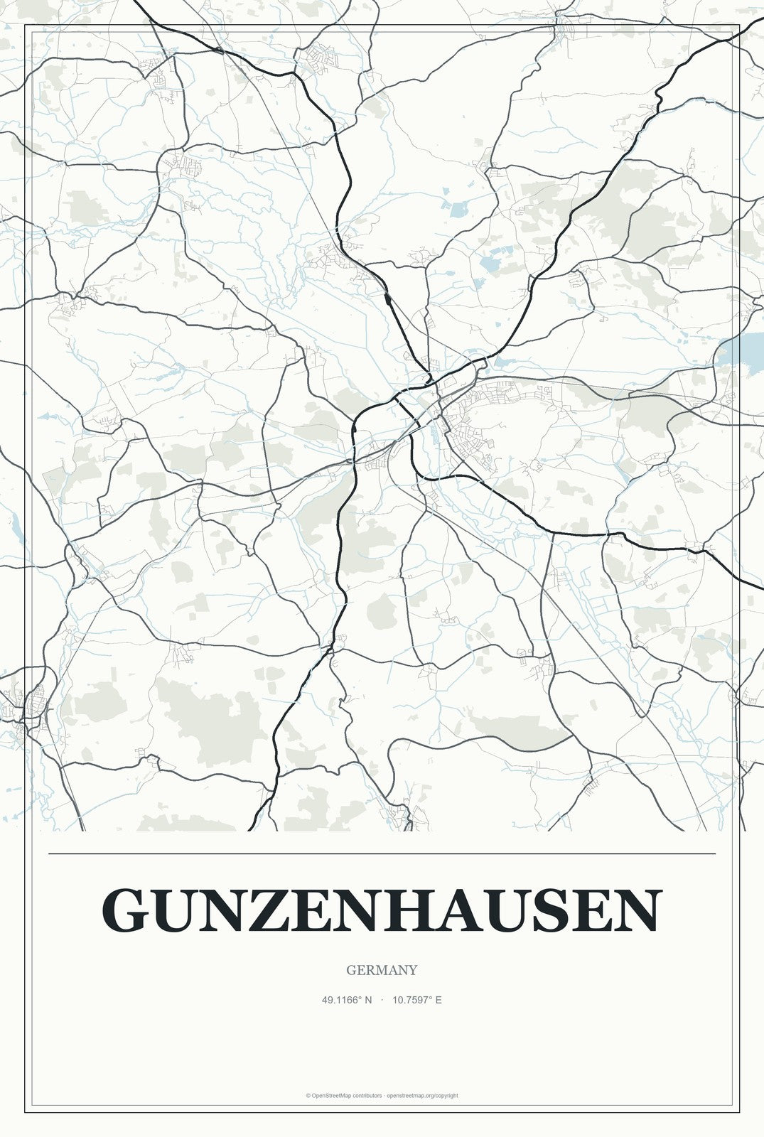 Gunzenhausen, Germany City Map Aluminum Sign in Gallery Air style