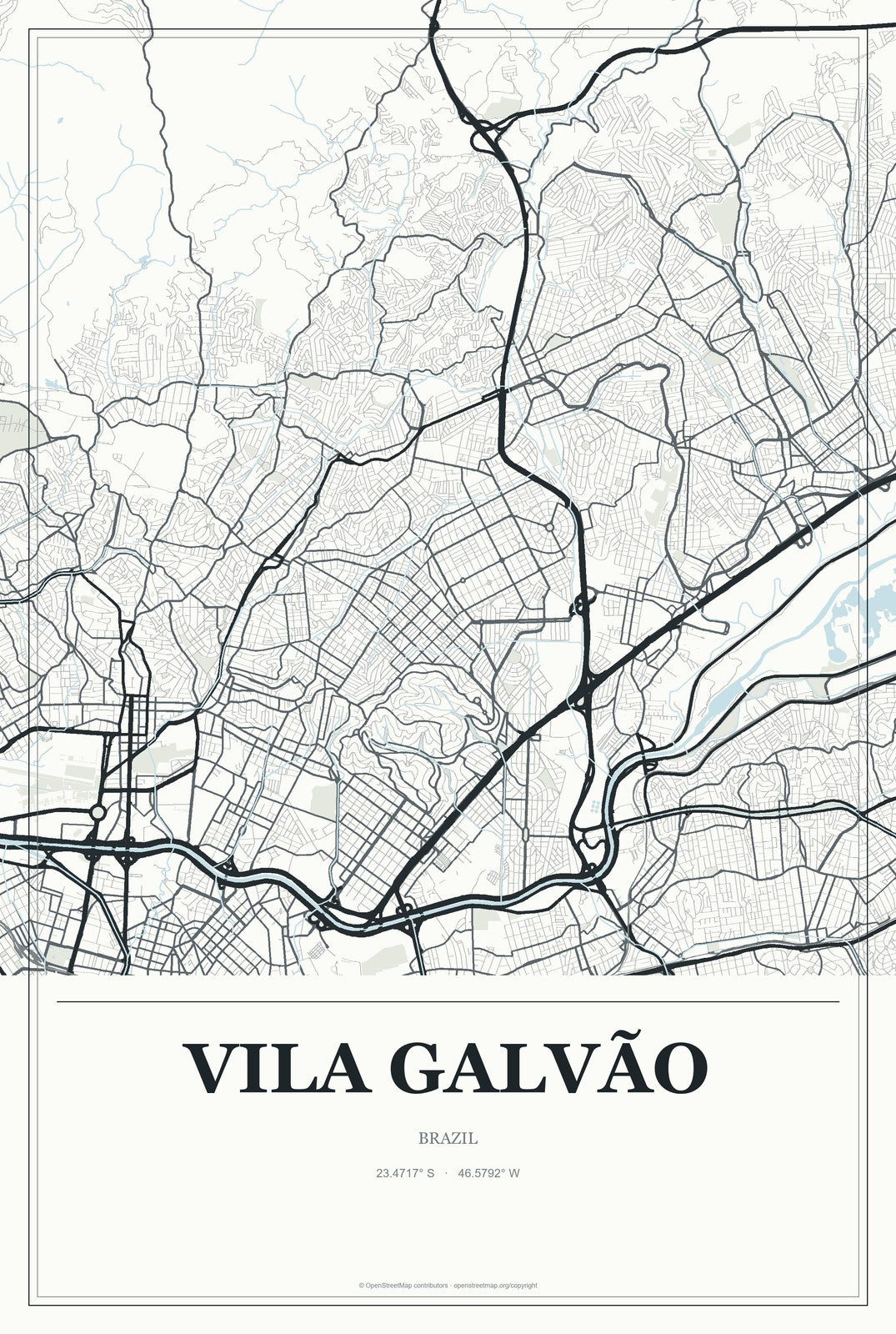 Vila Galvão, Brazil City Map Aluminum Sign in Gallery Air style