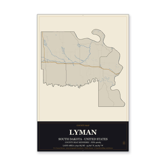 Lyman County, South Dakota Map Aluminum Sign in Museum Plaque style