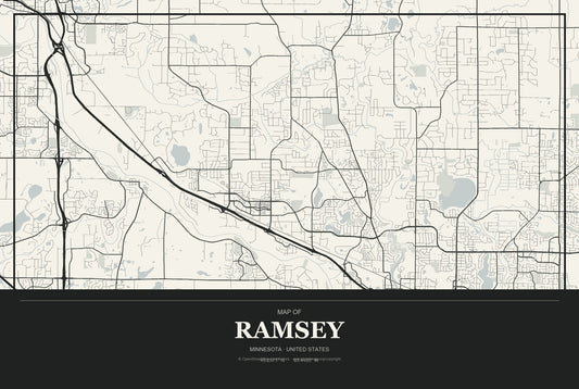 Ramsey, Minnesota City Map Aluminum Sign in Museum Plaque style